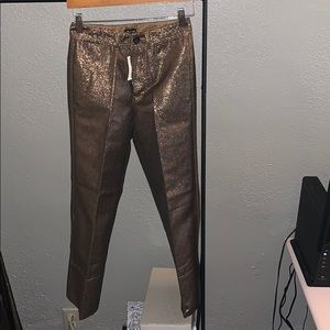 Bronze Metallic Cropped Pants